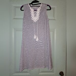 MAX STUDIO Striped Sleeveless Dress Lace-Up Detail Size XS Blue Navy EUC